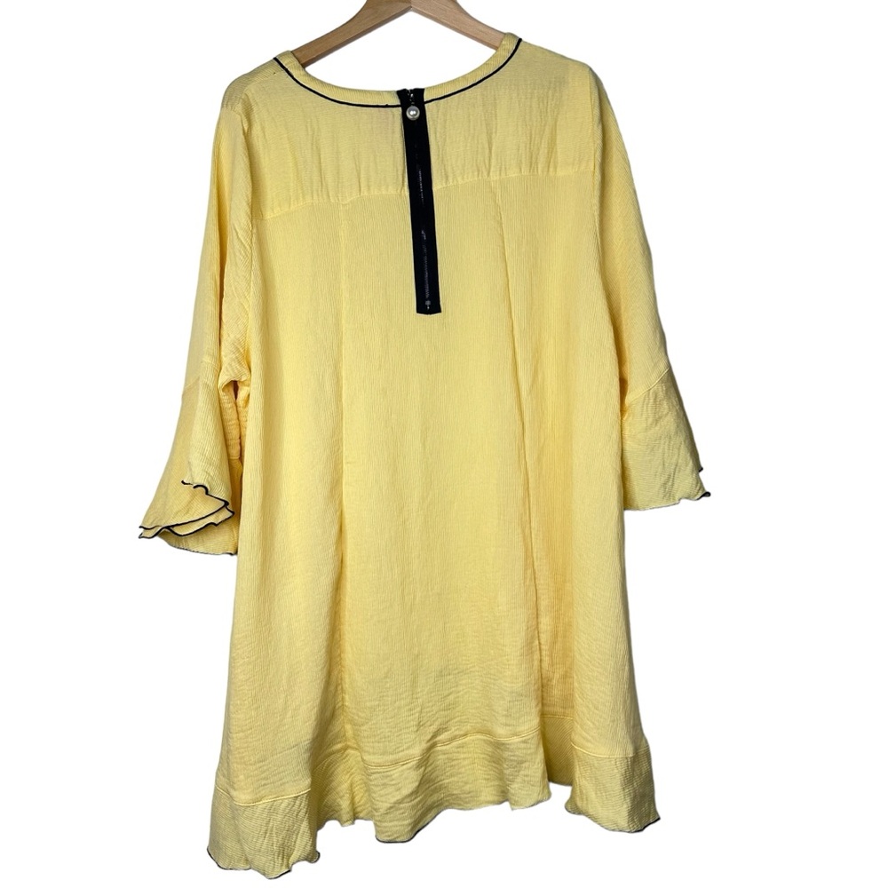 IC By Connie K Yellow Lagenlook Art To Wear Top Blouse Pearl Zip Women's 3X - Picture 2 of 5